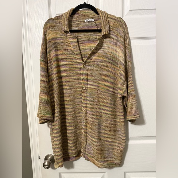 Zara Striped Multicolor Button Cardigan- L - Picture 2 of 6
